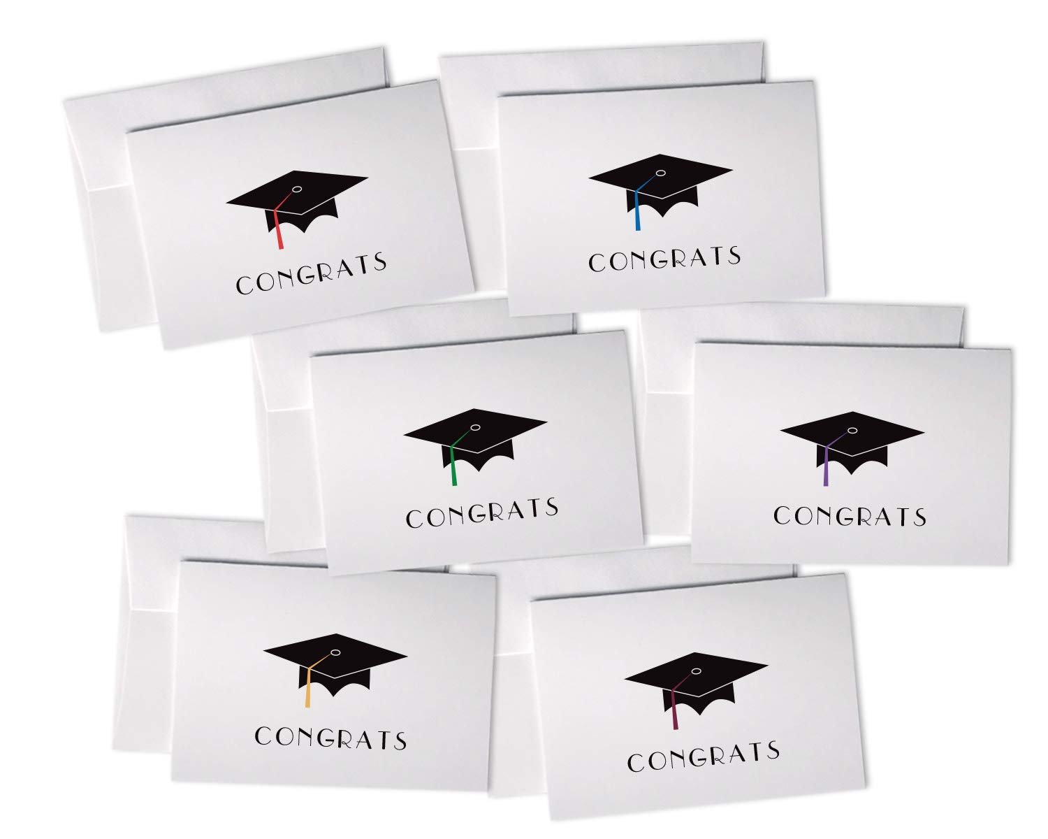 Grad Cap Graduation Congratulation Cards - Multi-Color Variety Pack - 24 Cards with Envelopes & Sticker Seals