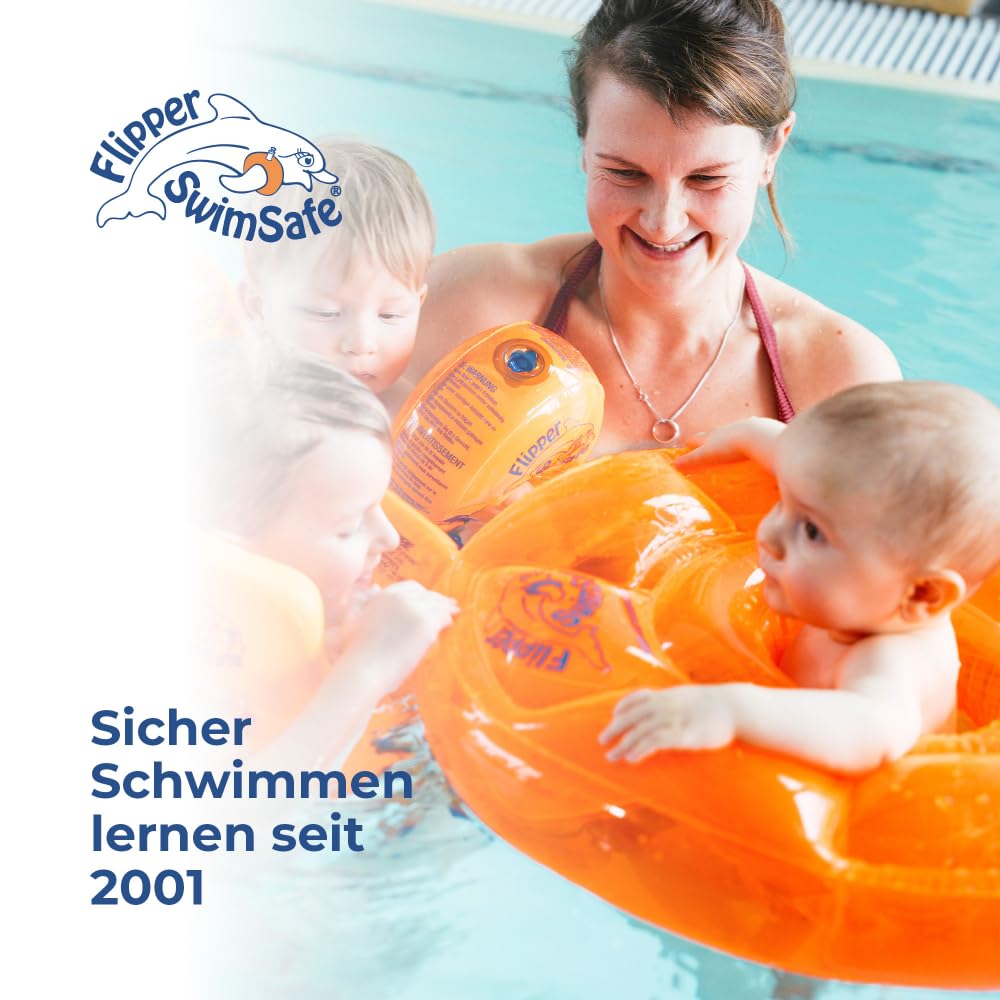 Flipper SwimSafe 1040 - Schwimmsitz für Babys ab 3 Monaten, Schwimmhilfe mit 3 Luftkammern und ohne Gurte, Durchmesser ca. 62 cm, Orange