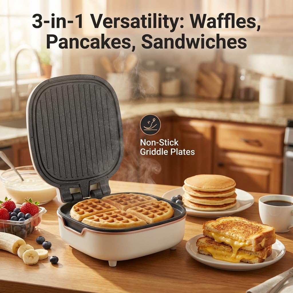 1600W Electric Grill & Griddle, Non-Stick Electric Griddle, Portable Breakfast Maker for Pancakes, Sandwiches, Camping, Home Kitchen