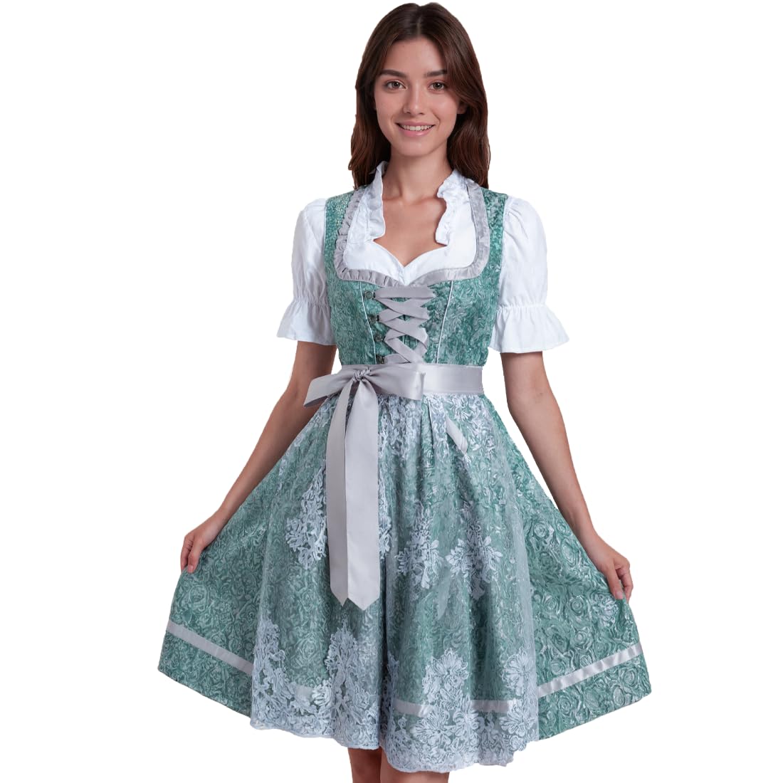 Aurasky Dirndl Damen Oktoberfest PartyGrün 3-teilig inkl. Rock & Bluse