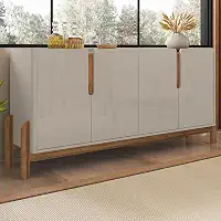 Aparador Buffet Sala Lizz 170cm com Pés de Madeira Maciça Off White/cedro