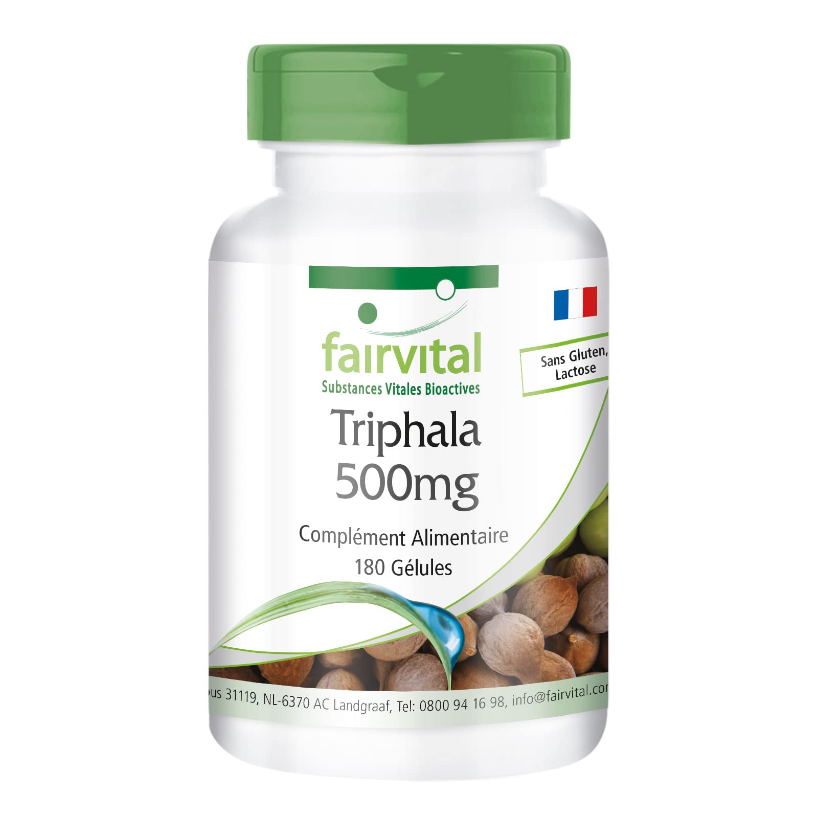 fairvital Triphala 500mg, 180 gélules végétaliennes, mélange ayurvédique à trois fruits, Amalaki, Haritaki, Bibhitaki, qualité contrôlée et hautement dosé, fabriqué en Allemagne