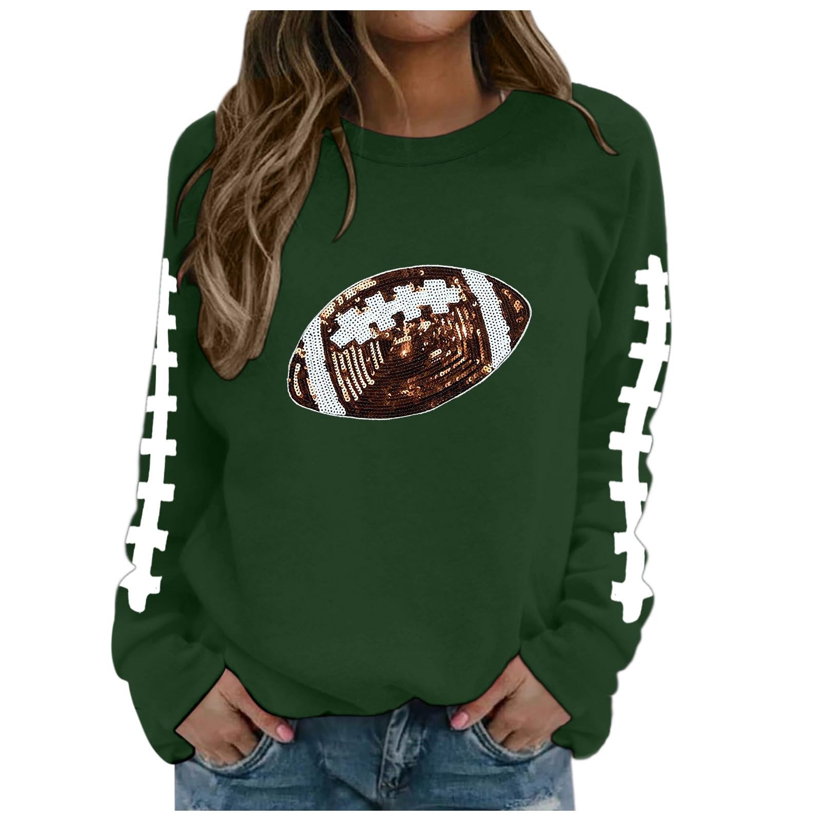 Sweatshirt femme vert col rond imprimé football décontracté pour automne - 5