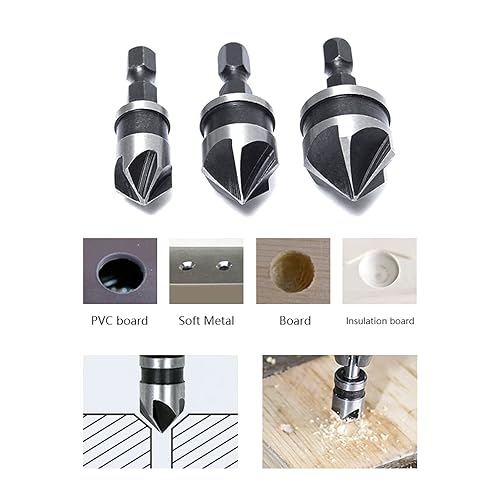 Miniatura 4 de Juego de brocas de chaflán de 5 flautas 12160.748 in Broca de madera 82 grados hexagonal vástago avellanado broca