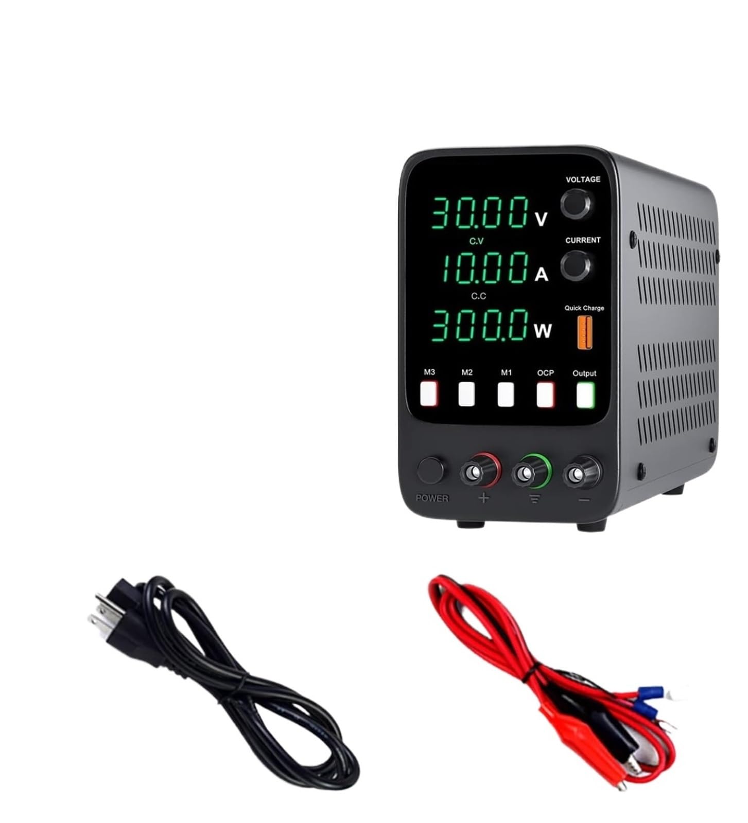 alimentación CC digital Fuente de alimentación CC ajustable, fuente de alimentación de laboratorio de 30 V 10 A, fuente de alimentación conmutada con almacenamiento de memoria, carga rápida USB de 5 V
