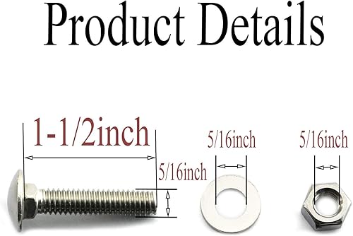 Miniatura 4 de RuiLing - Juego de 10 pernos de carro de acero inoxidable 304 Tornillo hexagonal y arandela plana Kits de 516-18 pulgadas