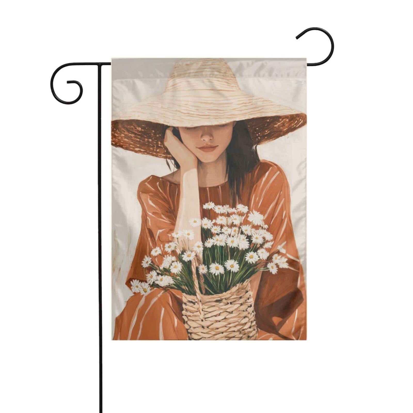 Bohemian Woman Orange Dress Daisies Garden Flag 12x18 Vertical Double Sided Farmhouse Holiday Outside Decorations Yard Flag