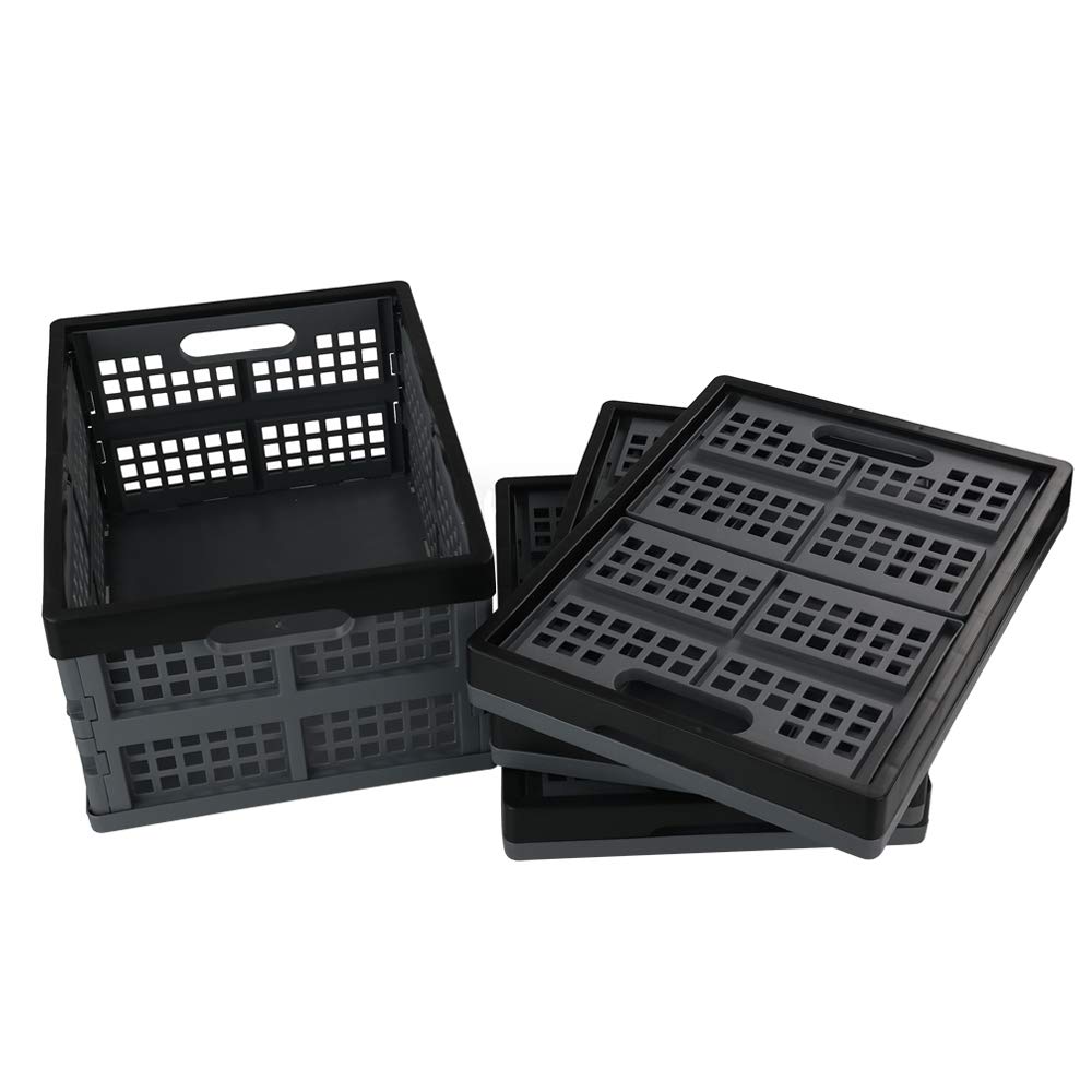 Bringer 15 L Profi-Klappbox Ben, 4er-Set Klappkiste Einkaufskorb Faltbox, Zusammenklappbare Milchkiste