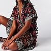 Women’s Boho Mini Dress Y2k Floral Deep V-Neck Puff Sleeve Short Dresses Summer Causal Flowy Beach Sundress (Black,S) #3