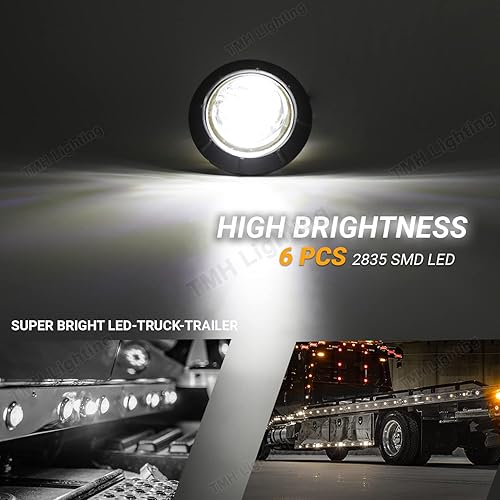 Miniatura 6 de TMH Luces marcadoras laterales redondas de 1-1/4 pulgadas, 6 luces LED de bala blanca, luces marcadoras LED de remolque, montaje en superficie