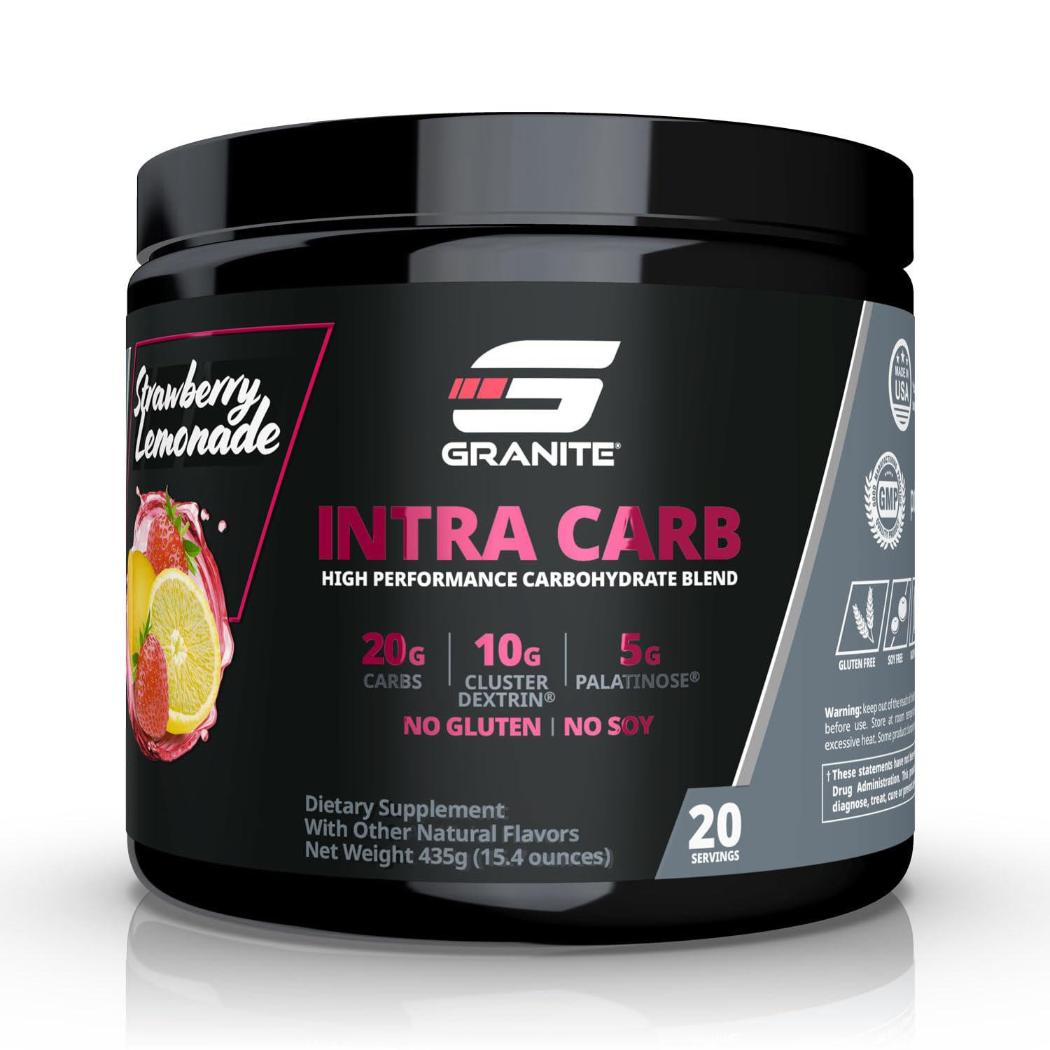 Granite Supplements Suplemento Intra-Treino de Carboidratos com Dextrina Cíclica, Palatinose e Dextrose, sabor limonada de morango, 20 porções