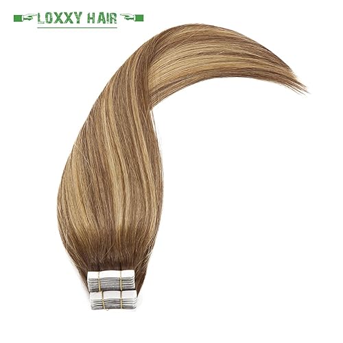 Miniatura 5 de Loxxy Extensiones adhesivas de cabello humano Remy brasileño invisible, color marrón chocalate degradado que se desvanece en marrón chocolate con