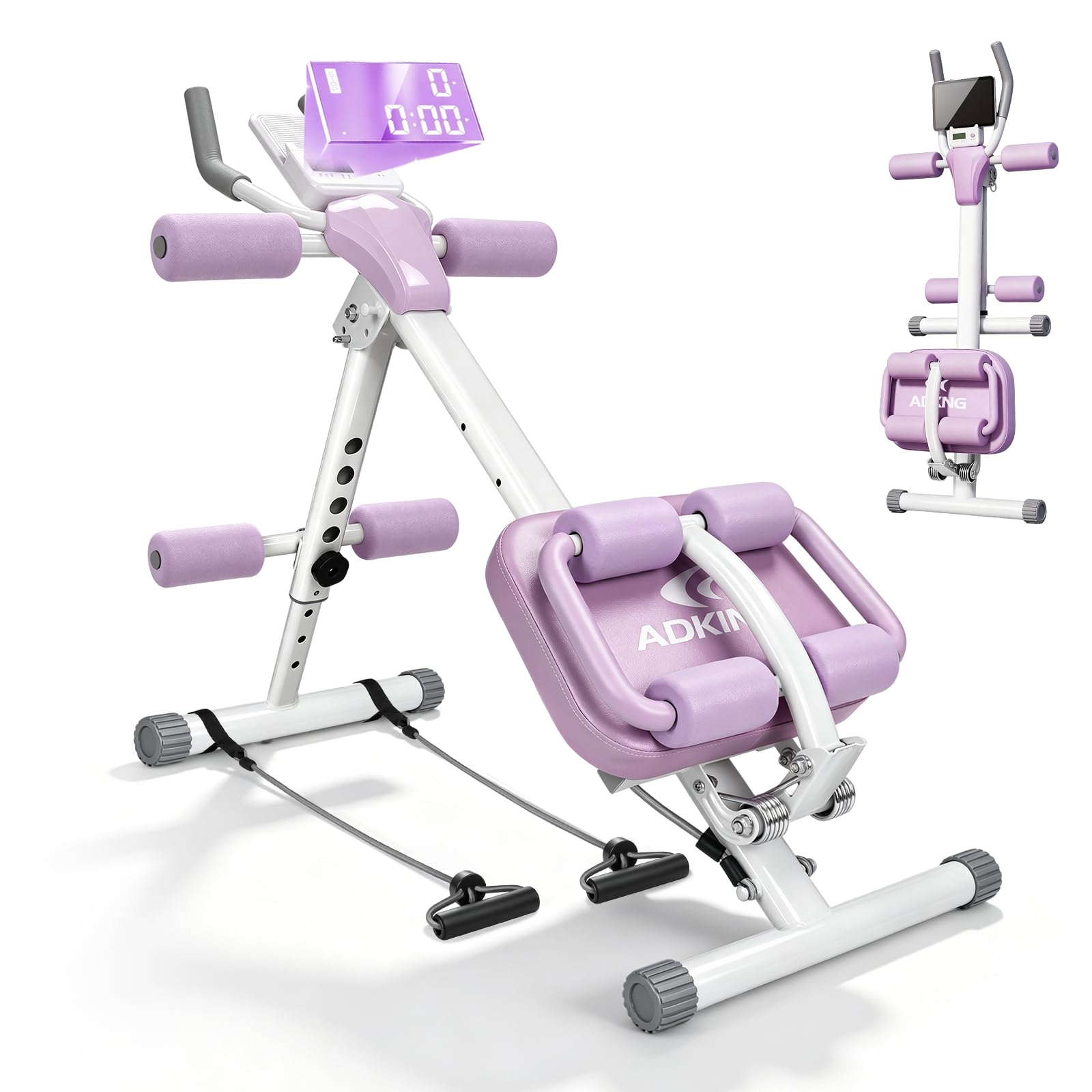Bauchtrainer für Zuhause, Verstellbares Bauchmuskeltrainer mit Widerstandsband, Multifunktionale Trainingsgerät für Ganzkörpertraining, Bis 200KG, Abdominal Machine mit LCD-Monitor, Home Gym