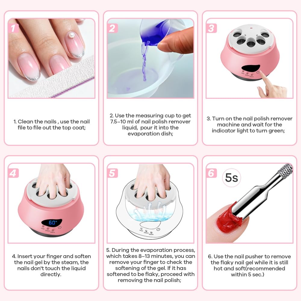 Dissolvant de vernis à ongles électrique portable pour usage domestique et en salon (rose, 1)