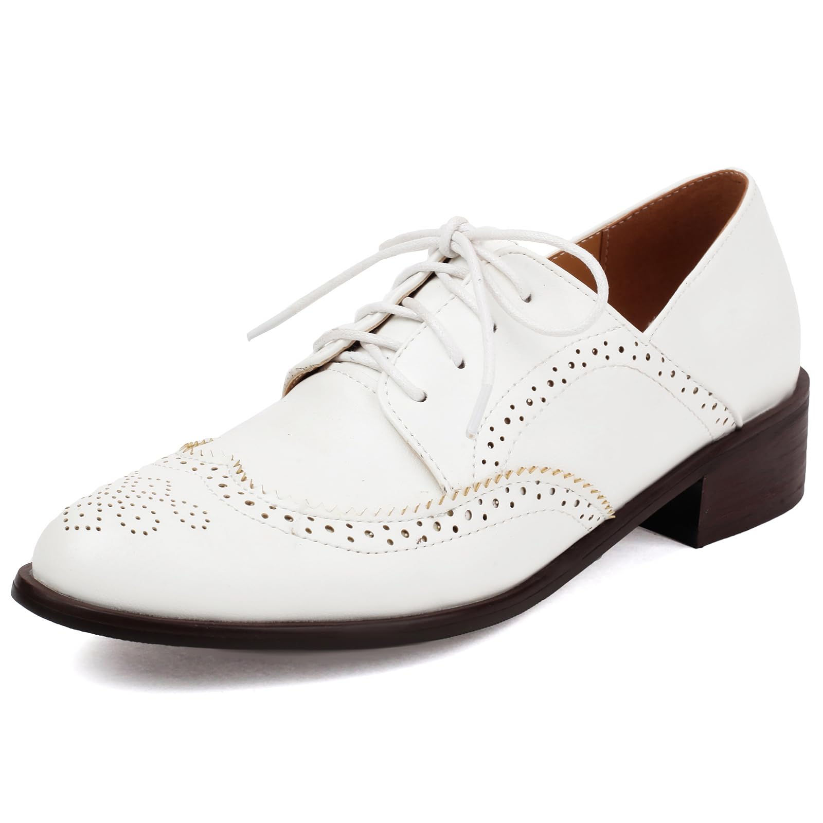 Chaussures Femme Vintage à Dentelle Richelieu - Talon Bloc 4 Cm - Bout Rond - Style Rétro