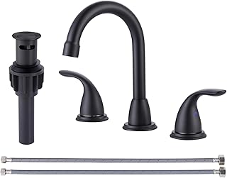 iVIGA Widespread Bathroom Faucet, 2-Handle 3 Hole Bathroom Sink Faucet, Fit for 6inch and 8inch Sink with Pop UP Drain Stopper, Matte Black Lavatory Faucet with Supply Hoses & Drain Assembly for Restroom Vanity Camper
