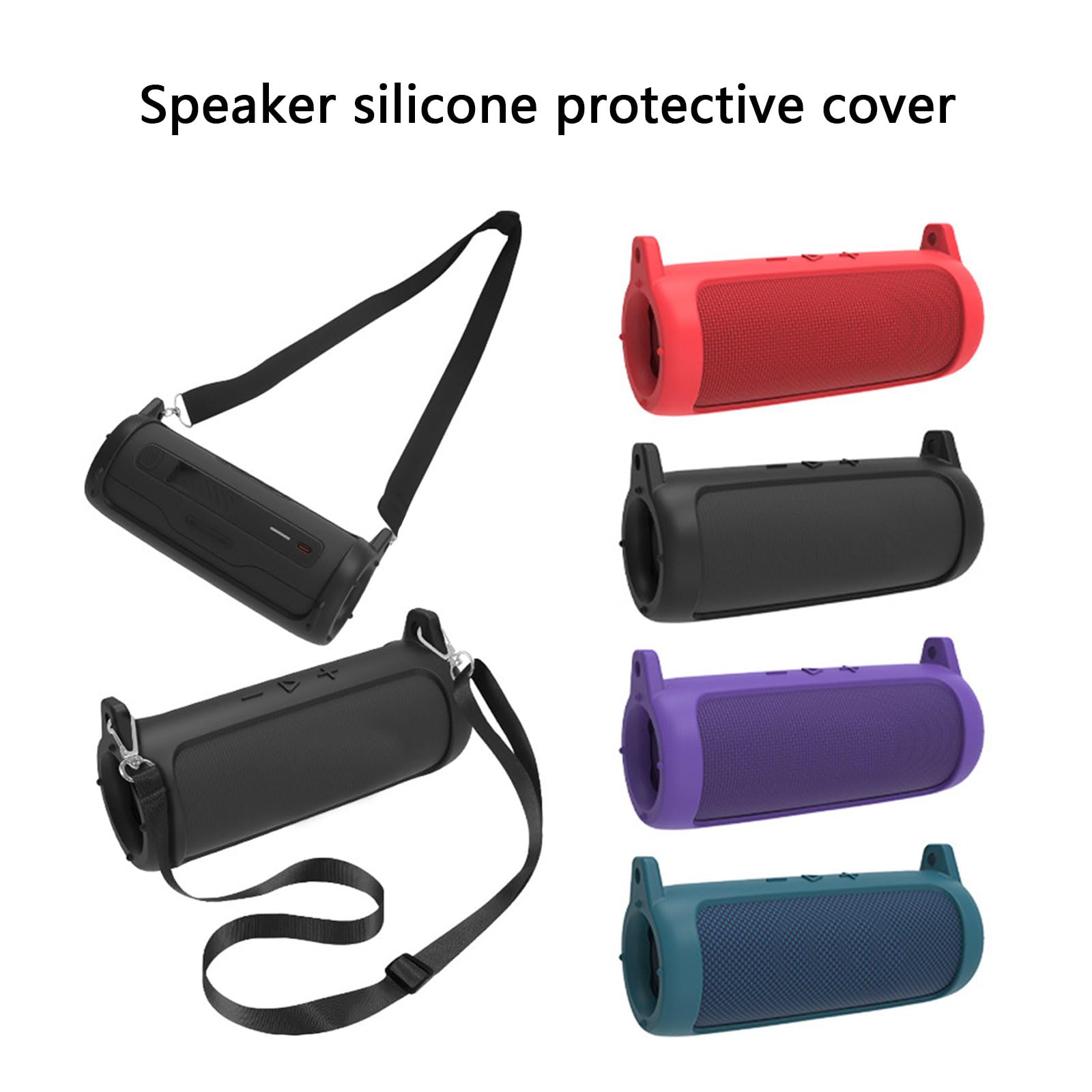 Silicone Protective Case for Portable Speakers Travel Bag with Shockproof Features Shoulder Strap &Carabiner
