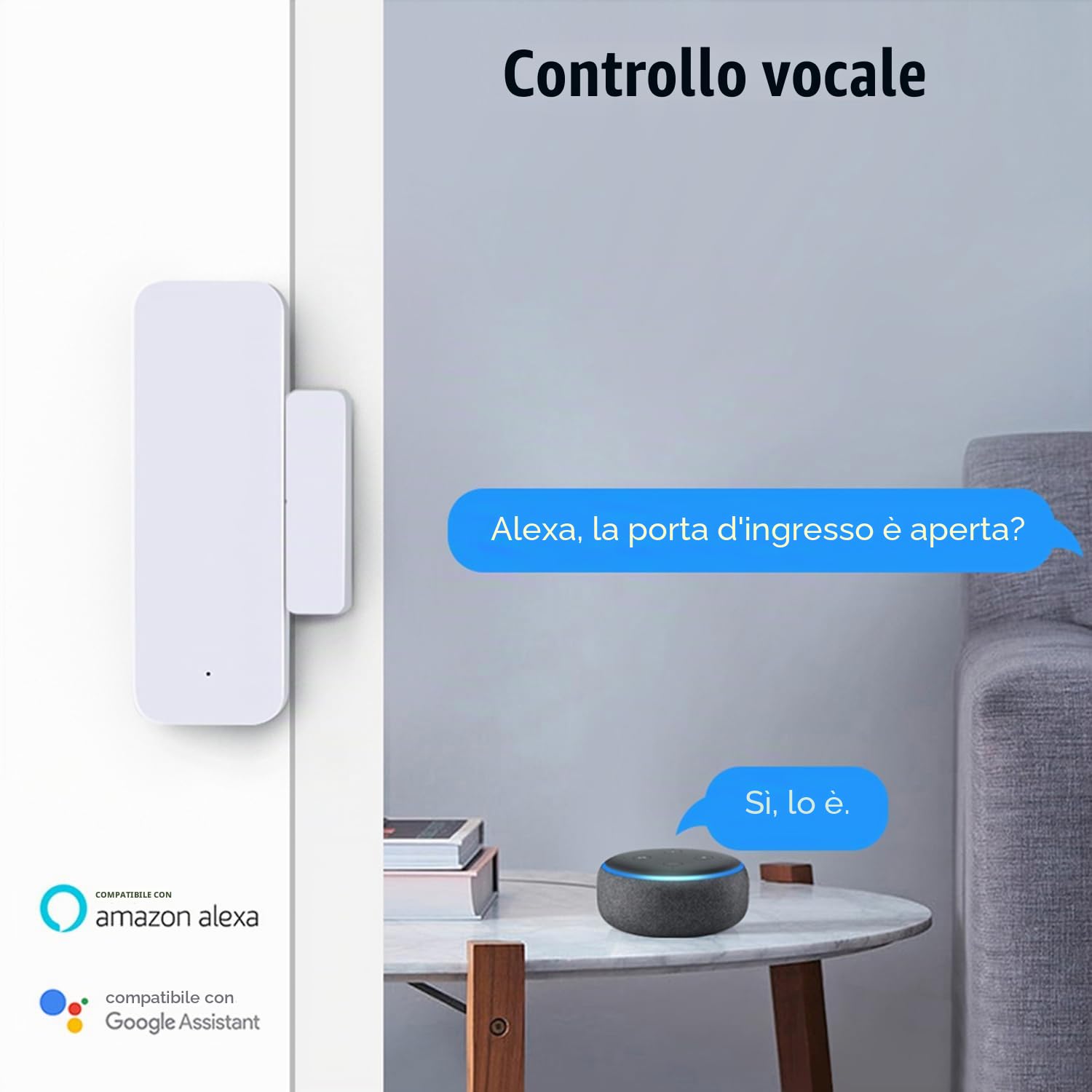 Sensore WiFi per porte e finestre: sensore di contatto intelligente compatibile con Alexa e Google Assistant