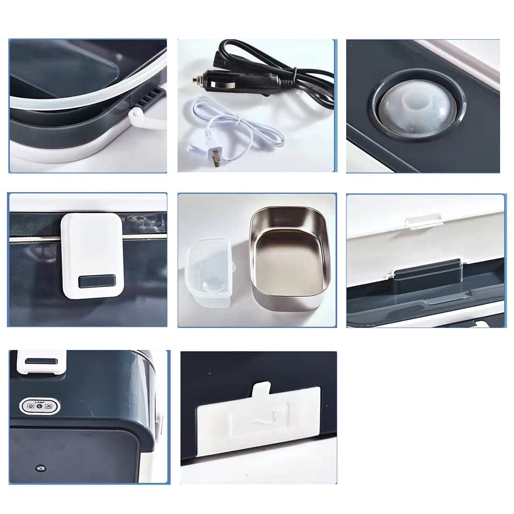 Lonchera eléctrica, calentador de alimentos portátil para coche/camión/hogar, caja de autocalentamiento de 60 W, capacidad de 1.8 L, compatible con 12 V, 24 V, 110 V, 220 V, ideal para comidas sobre