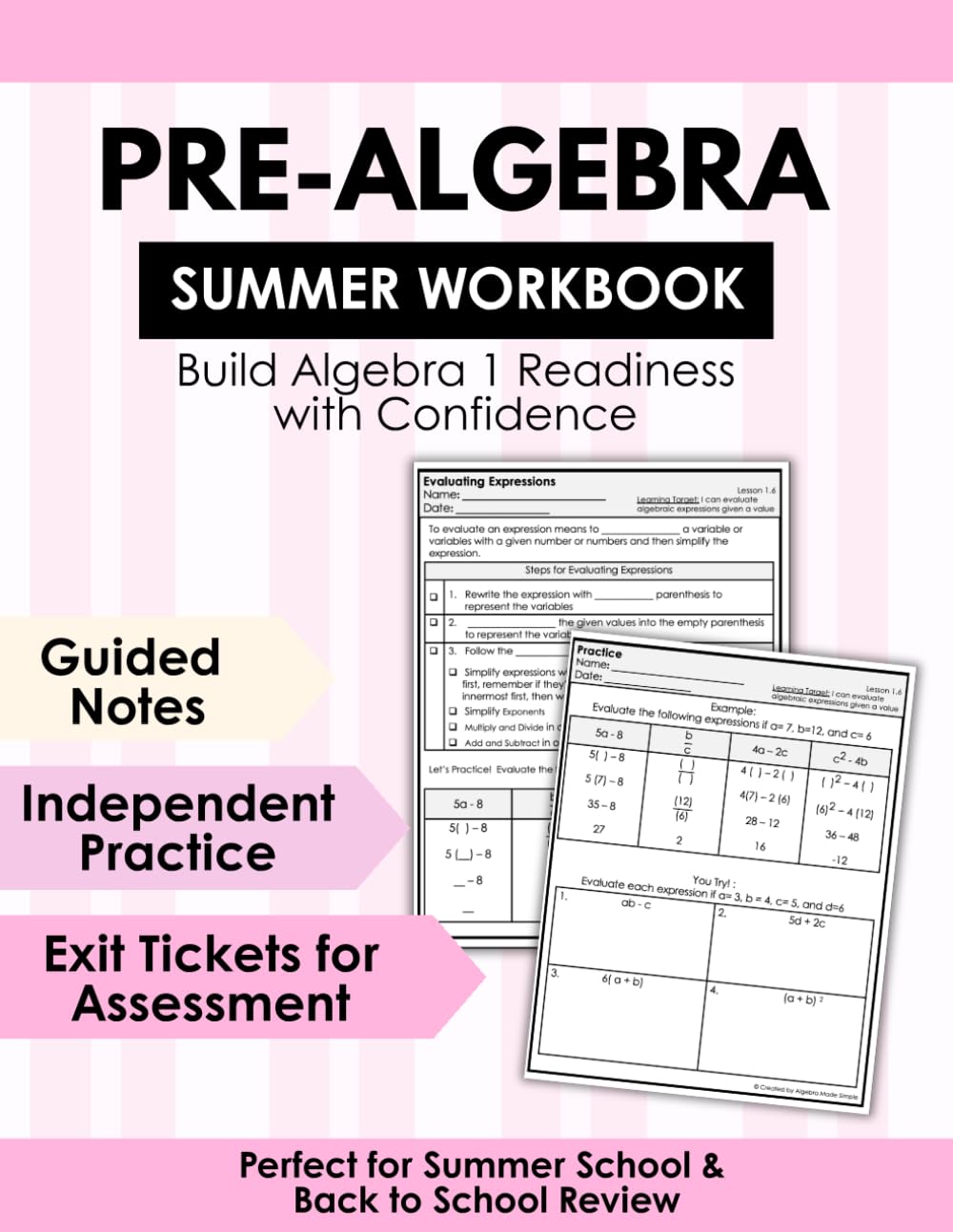 Algebra 1 Summer Readiness Workbook | Pre-Algebra Skills Review with Guided Notes, Practice & Exit Tickets | Back to School, Summer School, Homeschool Math (Algebra 1 Math Club)