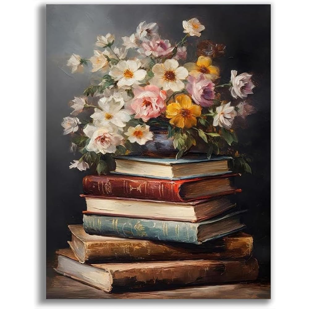 Jakener Book Cross Stitch Kits for Adults Beginners, Retro Book Flower Stamped Embroidery Kits for Adults, 11CT Counted Embroidery Needlepoint Kits Fun DIY Crafts Home Decor 12x16 Inch