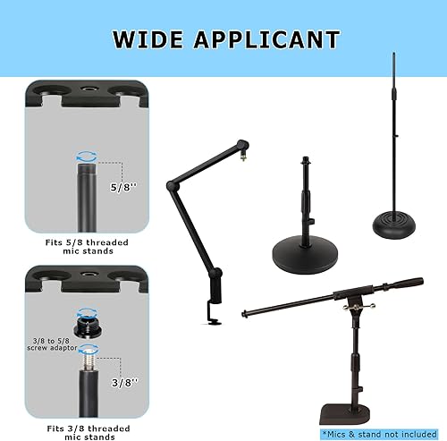 Miniatura 5 de Soporte de micrófono múltiple para soporte de micrófono, organizador de micrófono múltiple y pantalla para micrófonos con cable e inalámbricos,