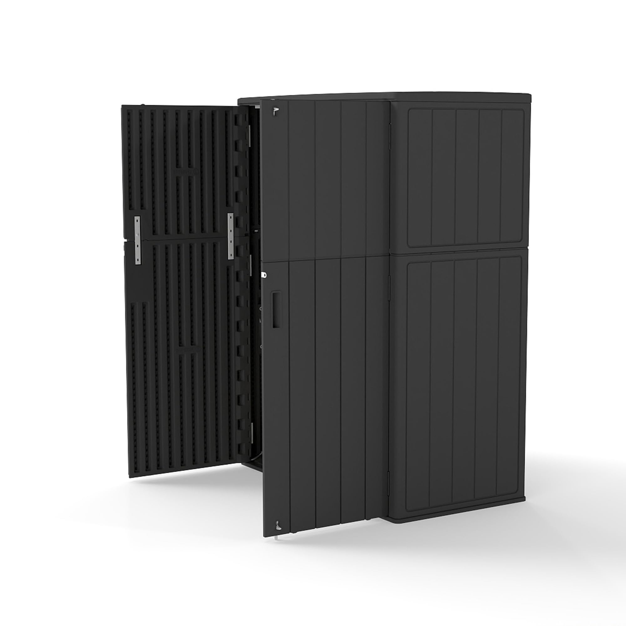 Multi-Function White Storage Tower, Sized 52x28x69 Inches - A Weatherproof Solution for Organizing Tall Tools and Equipment