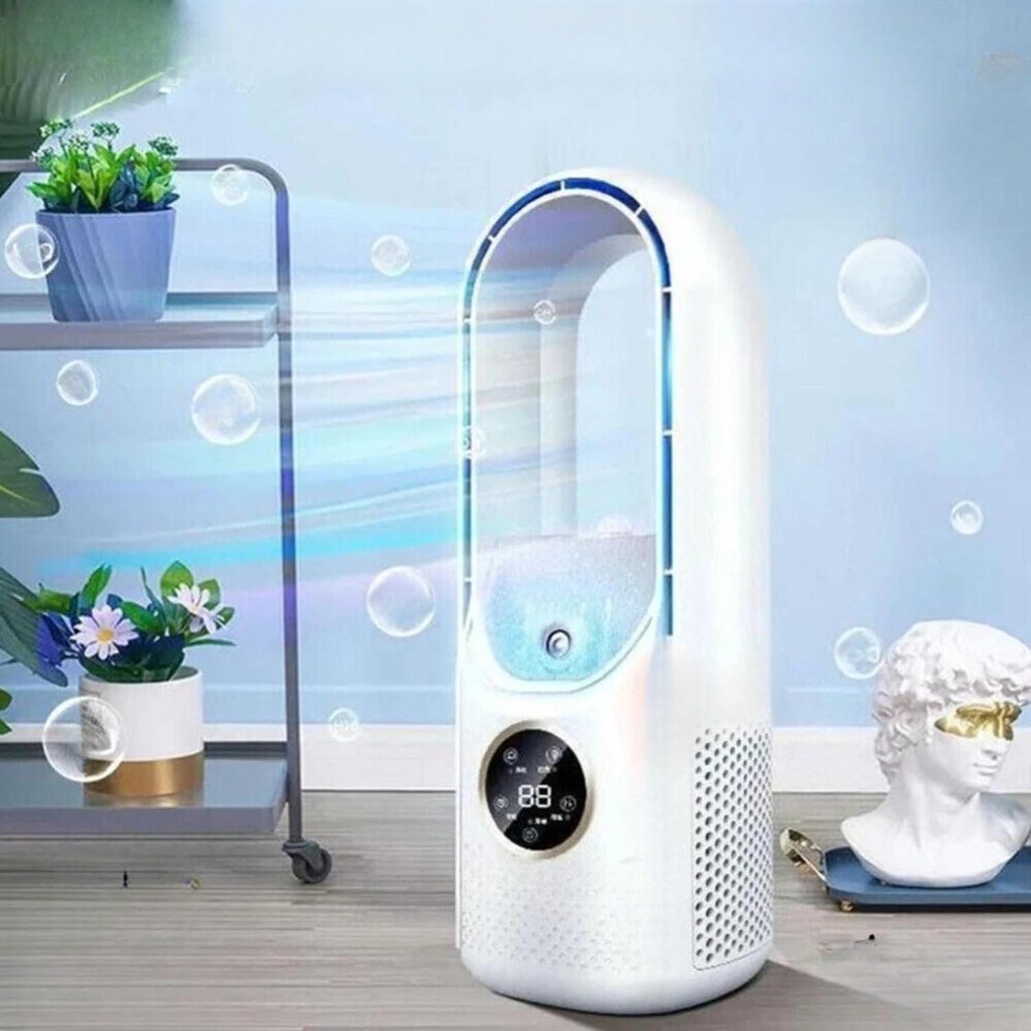 HVFGXY Bladeless Cooling Fan for Bedroom, Portable 6 Speed Silent Timer Air Conditioner Cooler Leafless Electric Fan for Home Office Dorm (white)