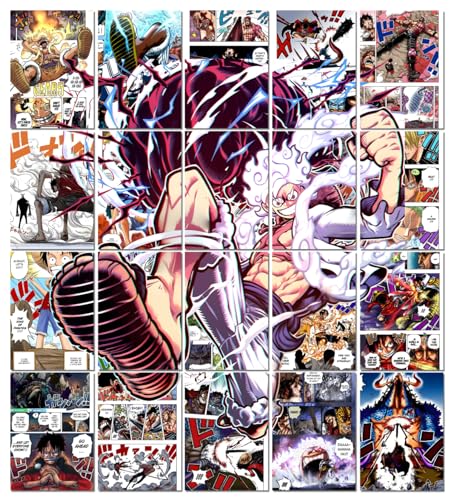 Image of Moment Prints Luffy Colored Manga Collage Poster Set - Set of 20, 210 mm x 297 mm, 300 GSM Paper, One Piece Posters, Monkey D. Luffy Poster (Luffy Manga) - Glue Dots Included, Cardstock