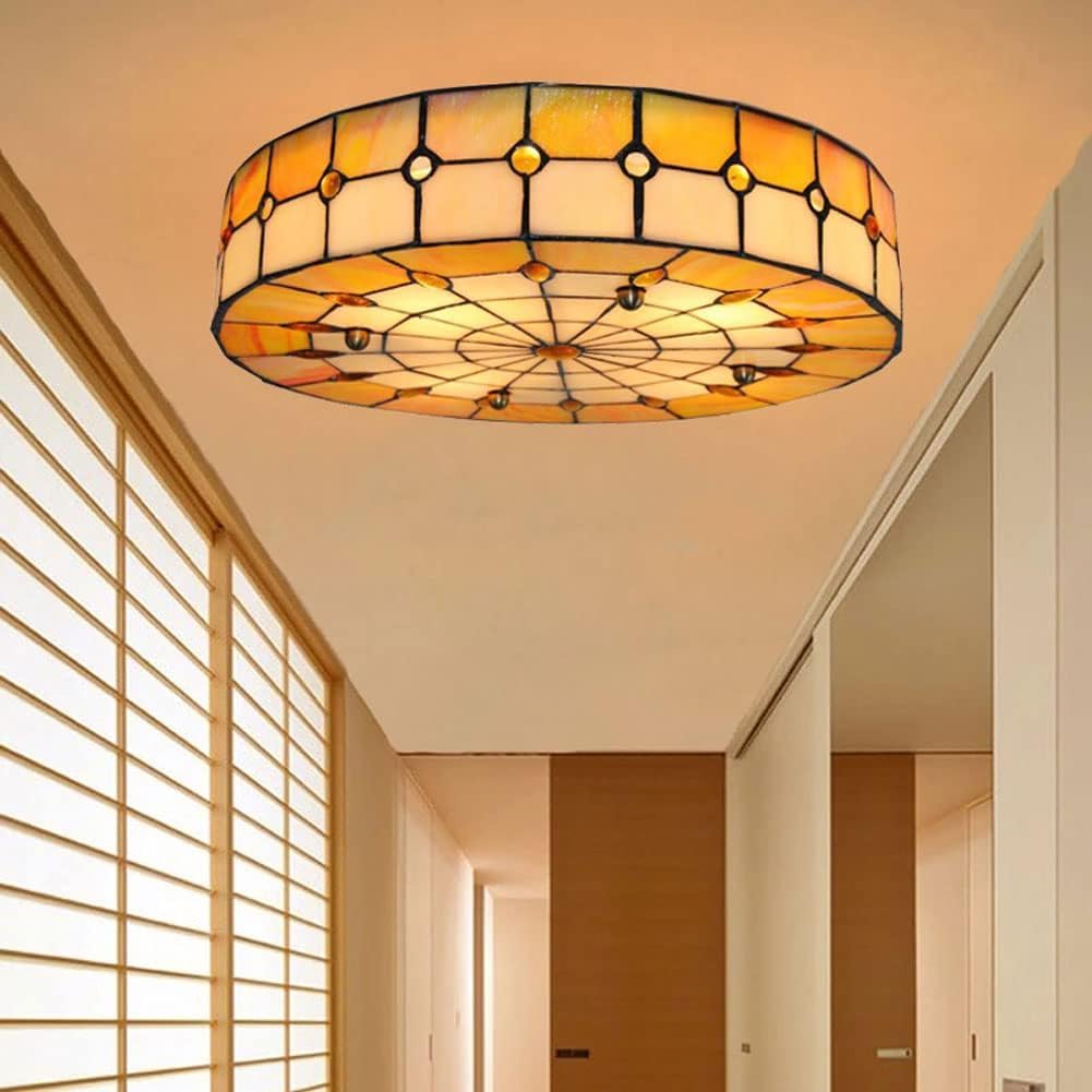 V-intage - Ceiling Light Hand-Made Stained Glass Shade 16'' Round Mount Flush Mount Lighting Fixtures Art Deco Chandelier