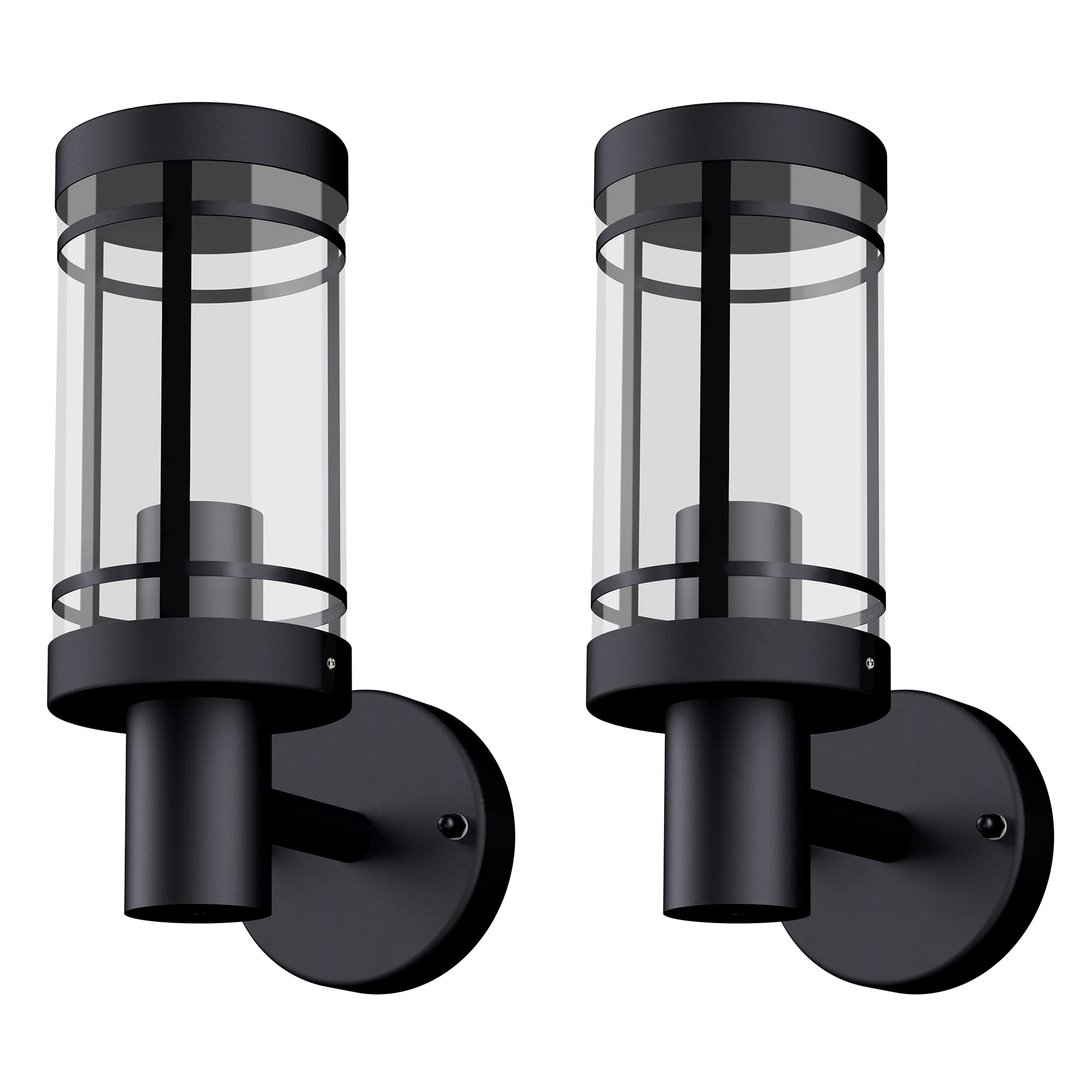 SSC-LUXon 2 Stück MIENTO Wandleuchte Laterne Aussen modern - Wandlampe schwarz wetterfest IP44 Lampenfassung für 1x E27 | Zwei Wandlaternen im Laternen-Design für Hauseingang & Garten - wetterfest IP44, rundum Licht, E27 Fassung, ohne Leuchtmittel