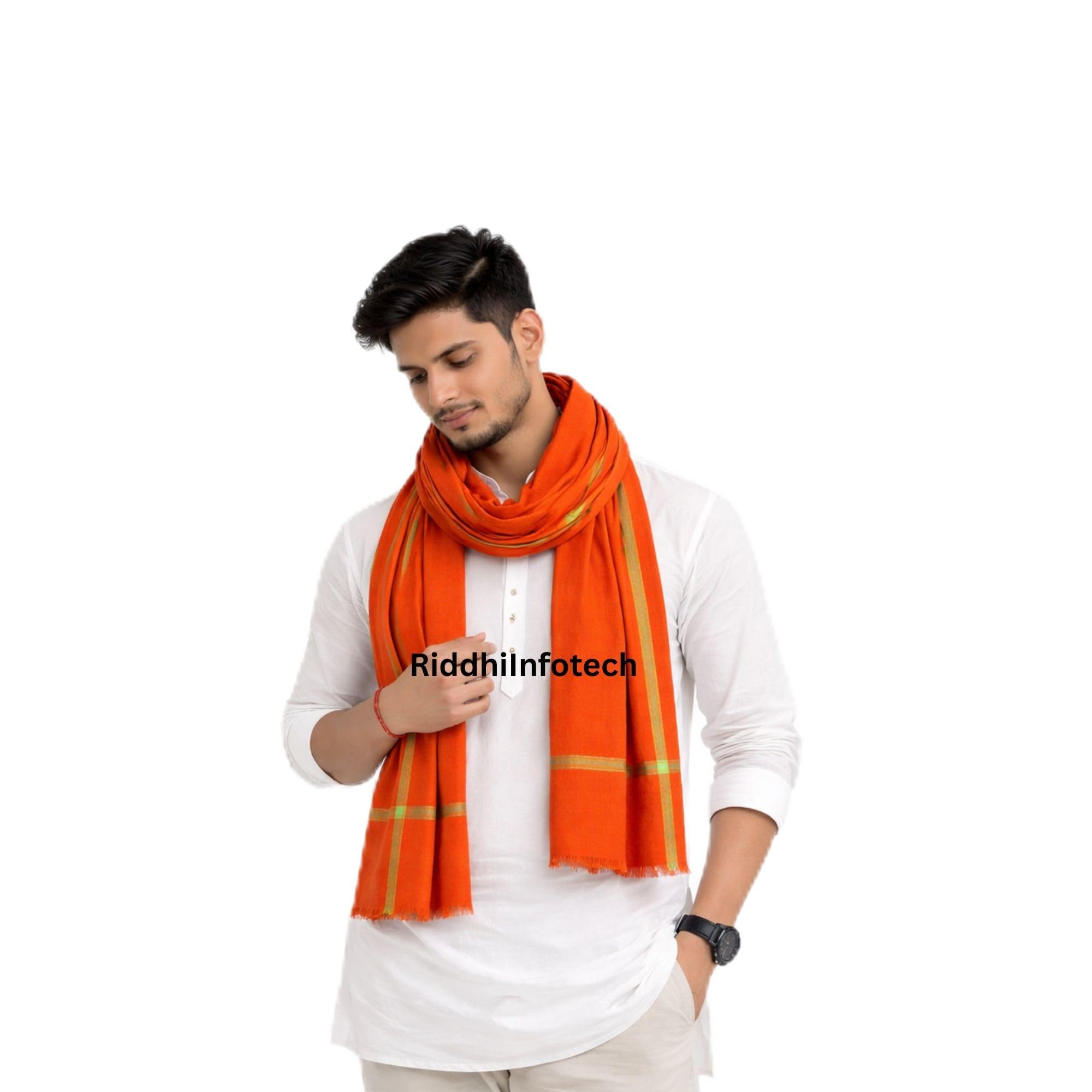 RiddhiInfotech Traditional Bhagwa/Orange Cotton Gamchha for Men | Desi Cotton Angvastram Towel | Soft Absorbent Pooja Gamcha | Head Scarf, Temple & Daily Use | 1 Pc-image-40