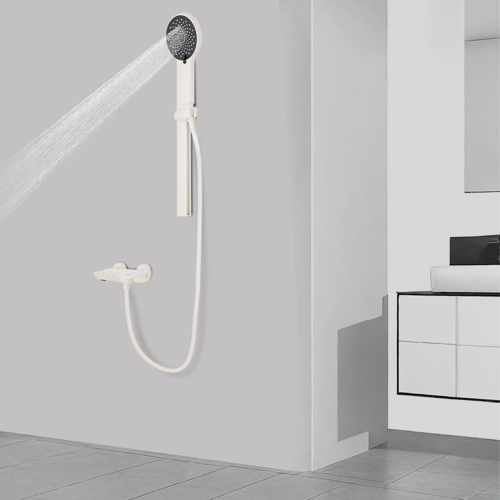 Colonna doccia con rubinetto e doccetta regolabile, set doccia a parete con 3 modalità di uscita dell'acqua, sistema doccia con asta regolabile in altezza (bianco)
