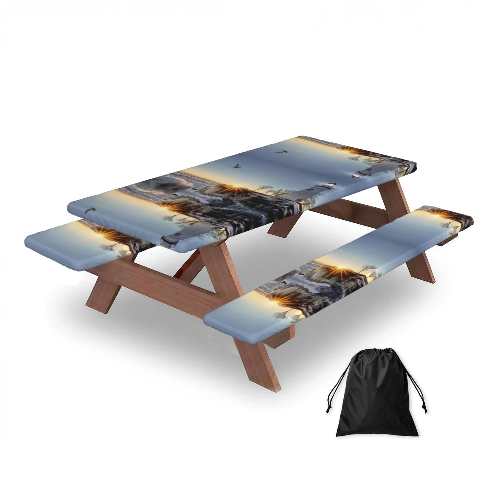 Lighthouse Rocks Seaside Rectangular water-repellent picnic tablecloths, outdoor camping, picnic, BBQ