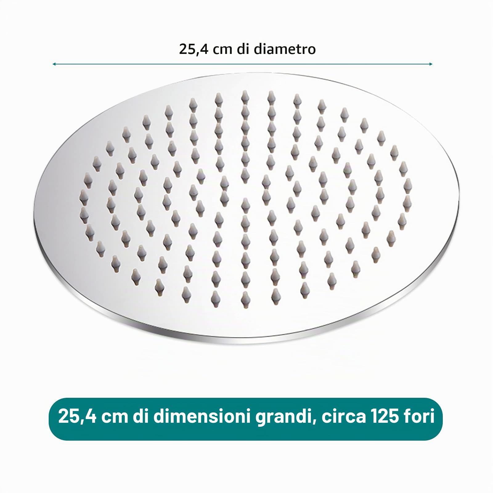 Soffione doccia a pioggia, 25 cm, soffione doccia a pioggia, in acciaio inox 304, rotondo, con gel di silice antibloccante
