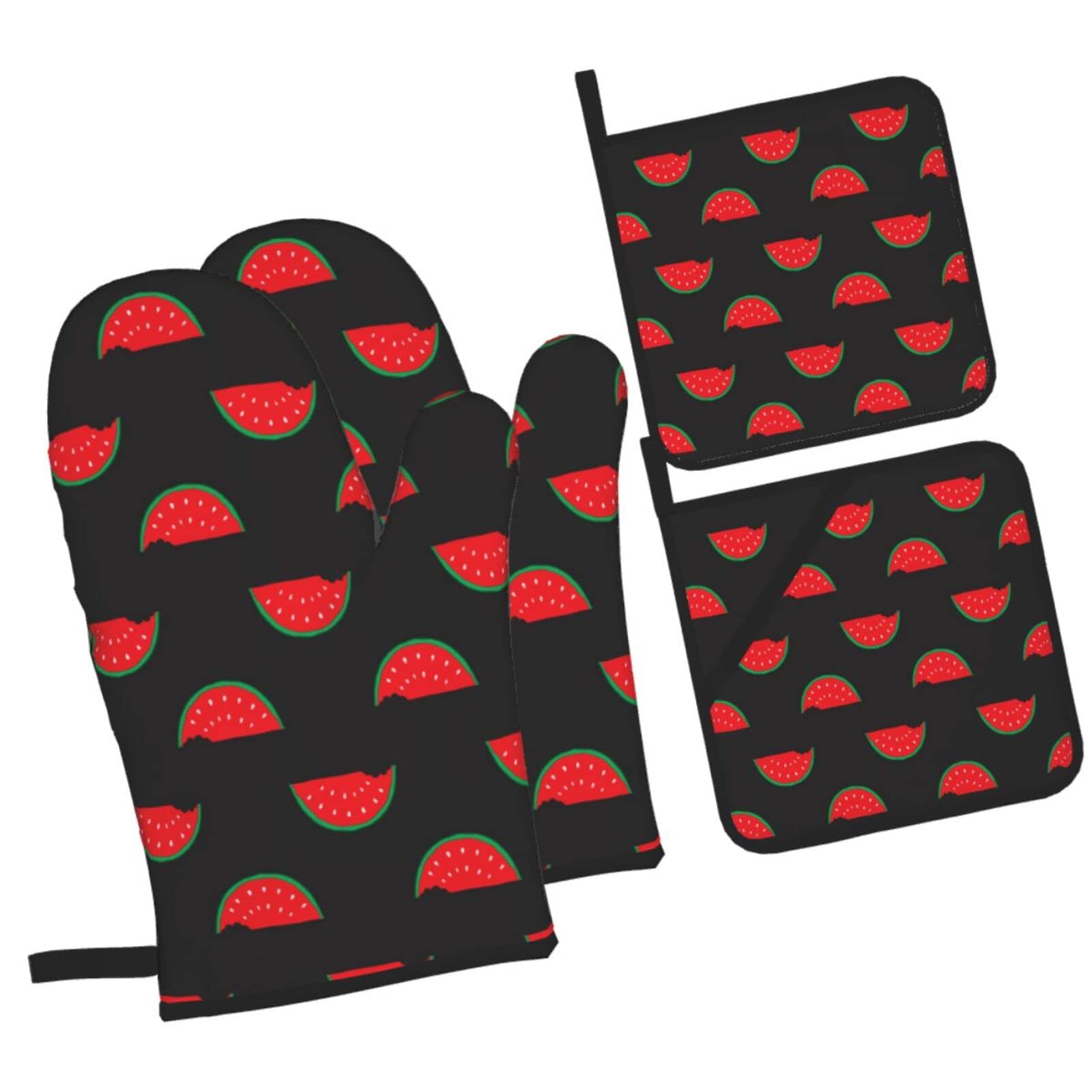 Watermelon Seamless Pattern Oven Mitts and Pot Holders Sets, Christmas Oven Mitt Kitchen Heat Resistant Non-Slip Pot Holders Set for Cooking Baking BBQ