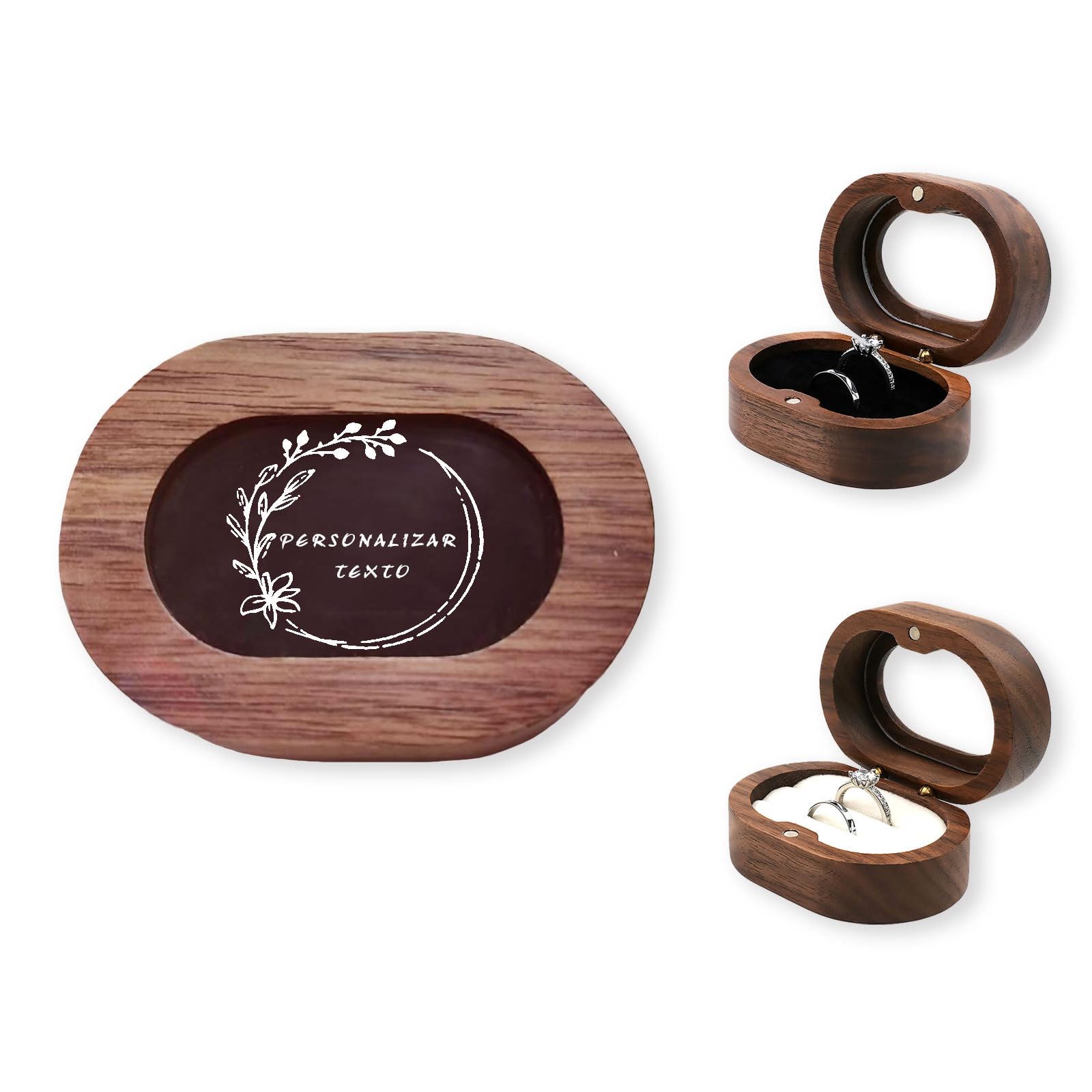 LAIFU LAIFU Caja Para Anillos de Madera Caja Para Anillos Personalizada con Diseño de Texto Caja Para Anillos de Pedida y Compromiso