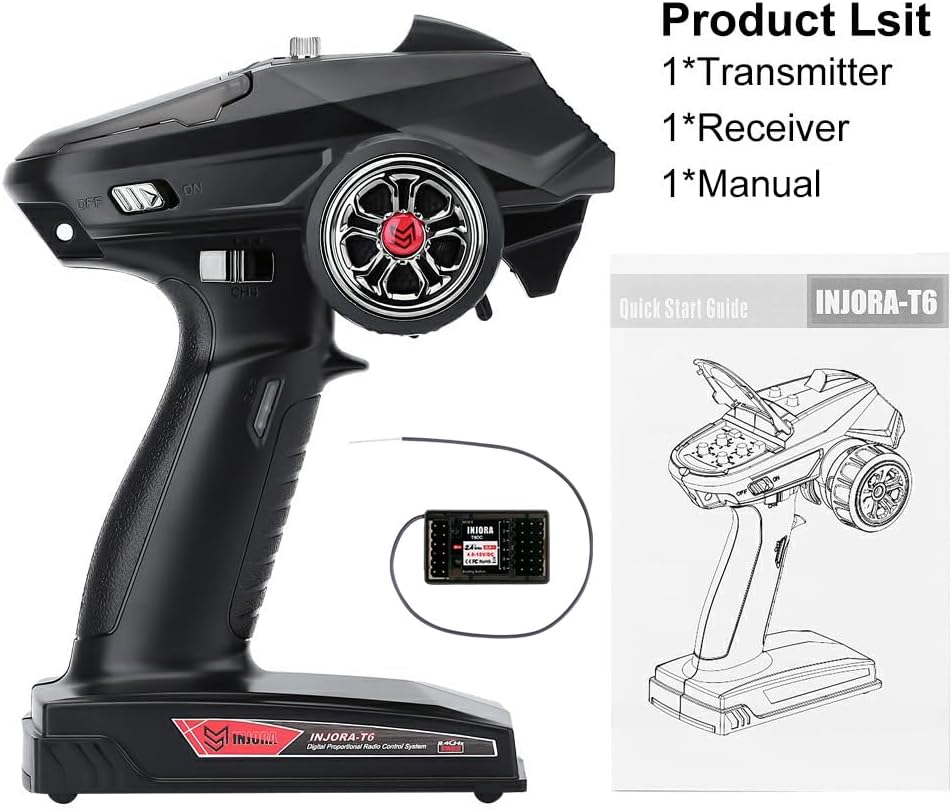 INJORA RC Transmitter 2.4GHz 6CH Controler and Receiver with Gyro Remote Inside Receiver for 1/8 1/10 RC Car Boat Tanks Crawler TRX4 SCX10 Upgrade Parts(T6DCG) - Image 3