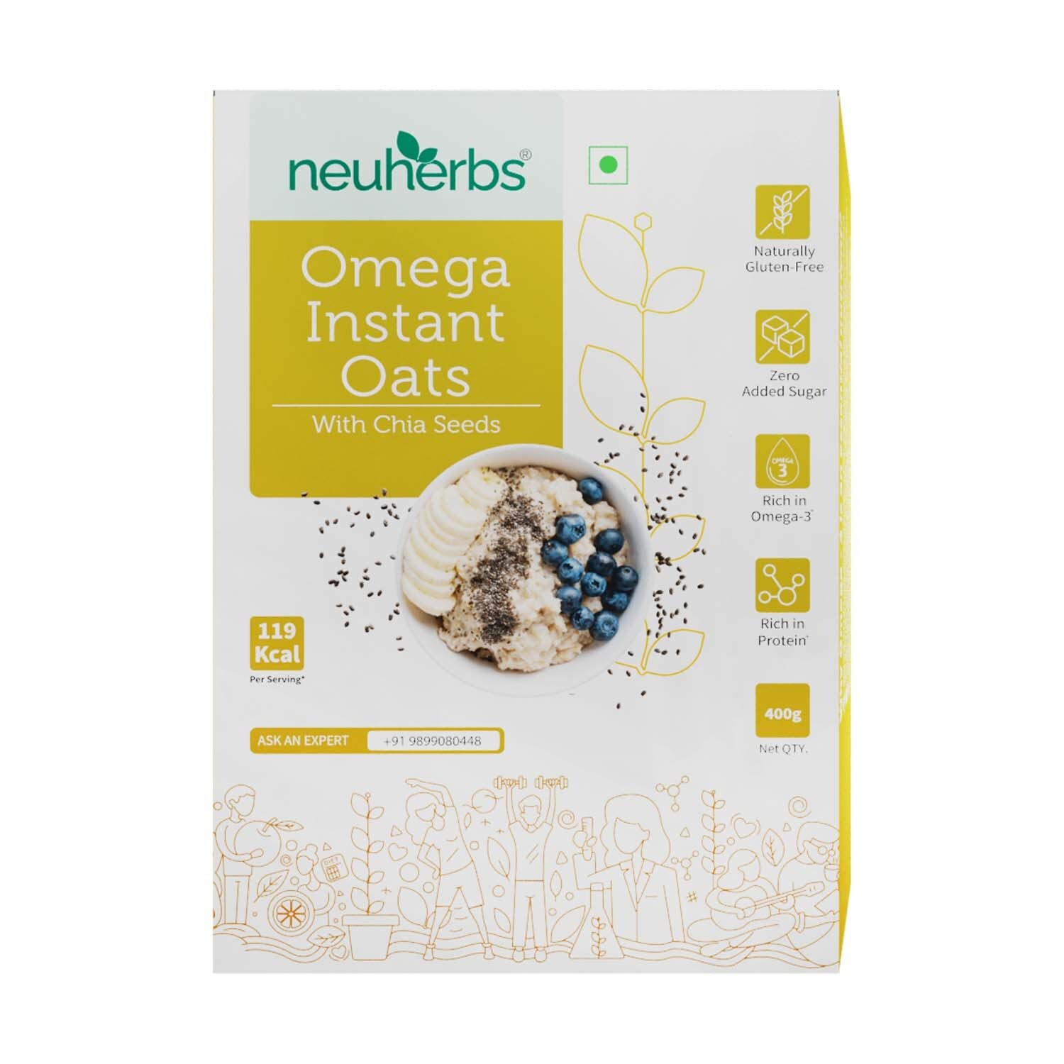 Neuherbs Omega Instant Oats with chia seeds 400g | Ready to eat cereal, Whole Grain, Breakfast Cereal & Gluten free (B09PL6D3YQ) Amazon Price History, Amazon Price Tracker