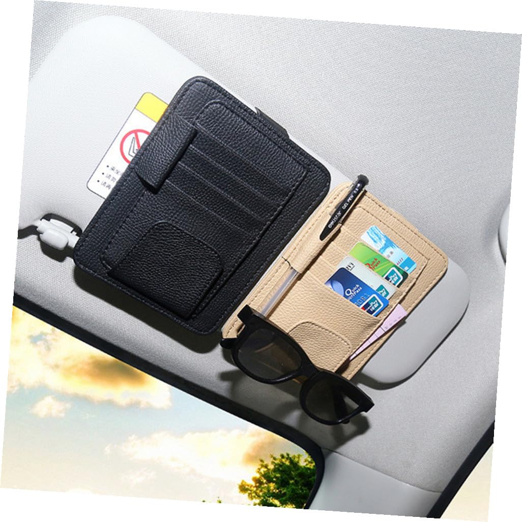 SHERCHPRY 3piezas Organizador De Visera Solar para Coche Funda De Almacenamiento De PU Negro para Gafas Teléfonos y Accesorios De Automóvil Compatible La Mayoría De Vehículos