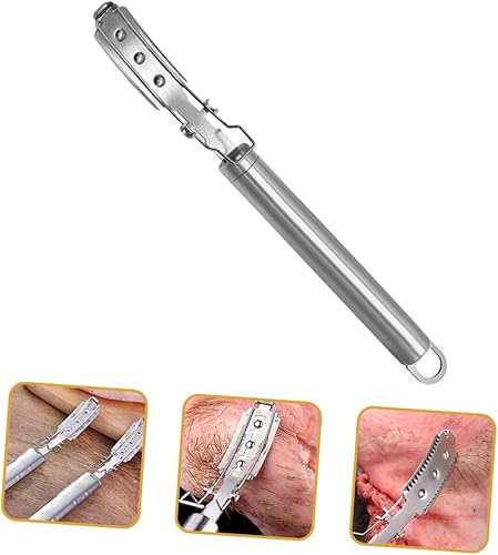 Miniatura 7 de HOMSFOU 2pcs kitchen razor holder hand tool stainless steel scraper specialty tools bread slicer kitchen meat pork hair stainless steel pig hair