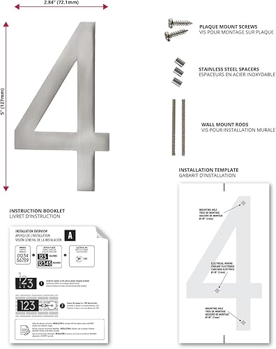 Miniatura 10 de Números de casa LED retroiluminados de 5 pulgadas, níquel satinado, placa iluminada, para exteriores e interiores, moderno, bajo voltaje o 120 V,