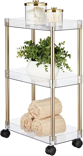 mDesign Carrito de almacenamiento delgado portátil de 3 niveles para el hogar, baño, cocina, sala de manualidades, lavandería, oficina y sala de