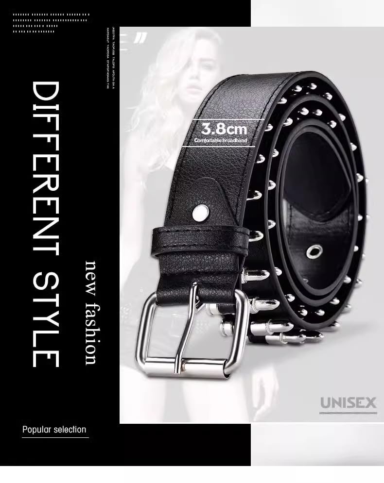 Punk Belt Leather Belt with Bullet Accents for Men and Women3