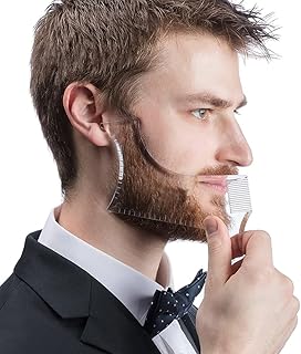 Beard Shaper & Beard Shaping Tool for Men, Curve & Step Cut Edge Up Guide Tool, Template for Trimming, Mustache, Goatee, Neckline, Create Your Perfect Beard and Hairstyle - Clear