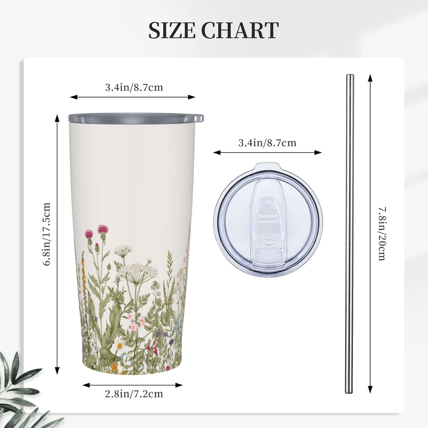 Watercolor Wildflower Tumbler Floral Insulated Tumblers with Lid Straw Reusable Flowers Coffee Travel Mug Tea Wine Cups Birthday Gifts for Women 20 Oz - Image 3