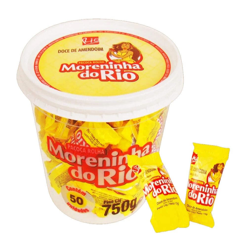 Paçoca Rolha Tradicional Moreninha do Rio Lot de 50 barres d'arachide fines en plastique 750 g