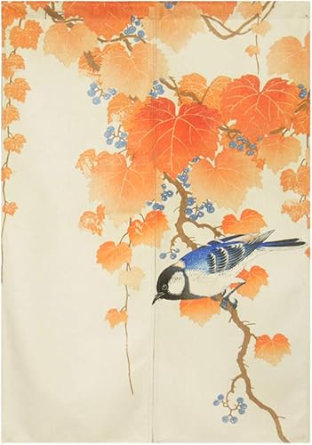 BAIHT HOME Cortina japonesa Noren para puerta, pintura de tinta, hojas y pájaros, cortina para puerta, tapiz divisor de habitación, 33 x 35 pulgadas BAIHT HOME Cortina japonesa Noren para puerta, pintura de tinta, hojas y pájaros, cortina para puerta, tapiz divisor de habitación, 33 x 35 pulgadas