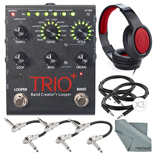 Digitech TRIO+ Band Creator and Built-In Looper and Accessory Bundle w/Closed-Back Headphones + Cables + Fibertique Cloth