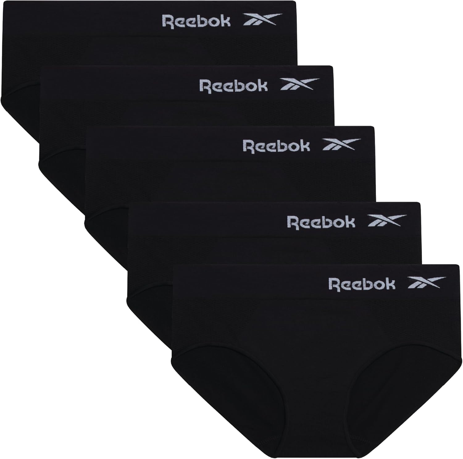 Reebok Hipster Panties for Women - 5 Pack Stretch Performance Seamless Underwear with Relaxed Tag-Free Waistband (S-XL)